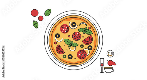 Delicious Italian Pizza Meal With Fresh Ingredients And A Drink