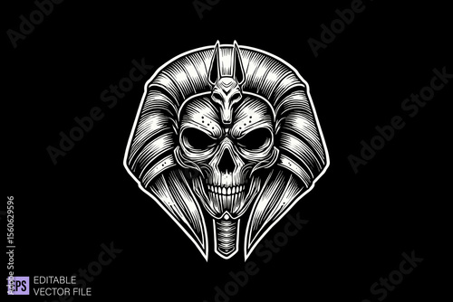 egyptian mythology creatures dark art scary creepy illustration engraving style tattoo vector black and white background templates