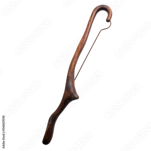 Curved wooden shepherd s crook with metal wire detail isolated on transparent background