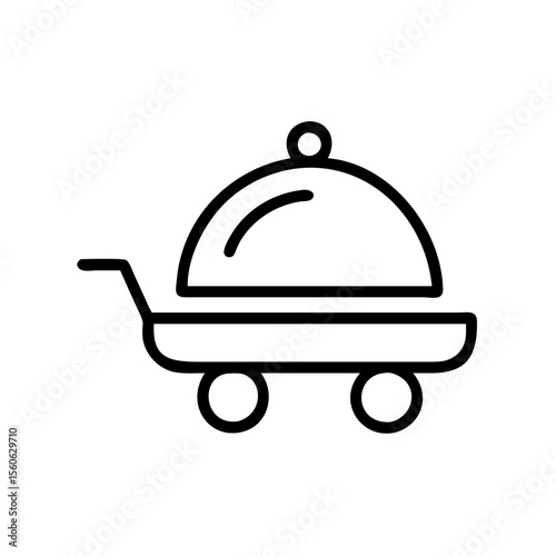 Food service cart with cloche icon in minimalistic style  