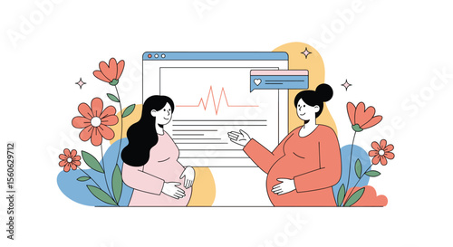 Two women discussing important health data trends using modern digital technology for better communication