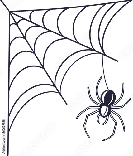 Black arachnid insect vector silhouette on a creepy nature web illustration, a scary symbol of danger and horror perfect for a Halloween design or tattoo art