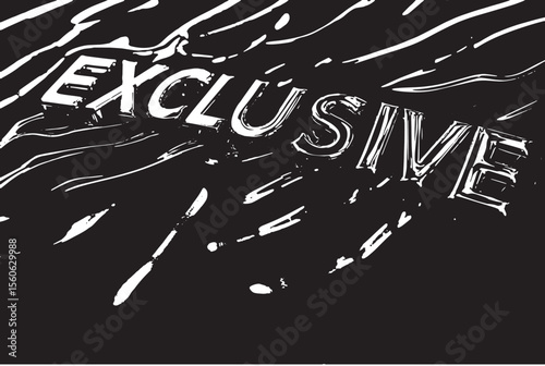 Golden Exclusive lettering on a dark liquid like surface with shimmering reflections and subtle waves