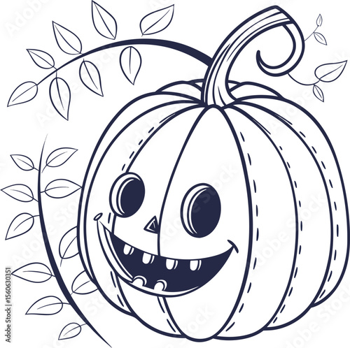 Funny jack-o'-lantern vector illustration with a cute, smiling pumpkin face, perfect as a Halloween icon or symbol