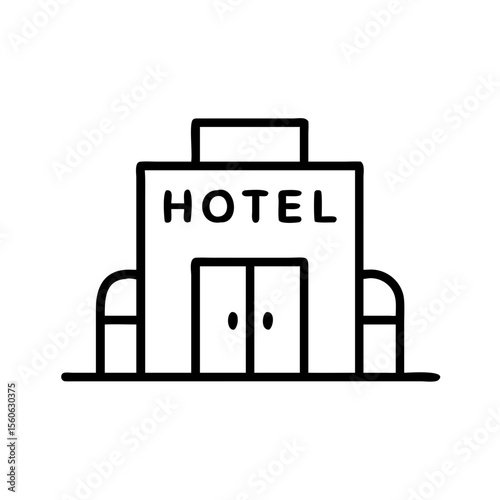 Simple line art hotel entrance illustration for travel concept  