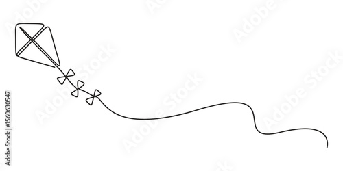 Kite vector continuous one line drawing background, Kite single one line drawing of outline vector illustration