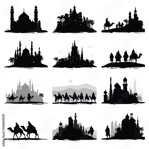 bethlehem city silhouette set, Black & White silhouette set 