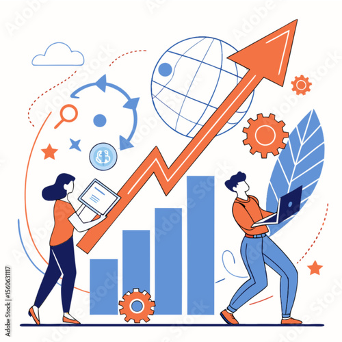 Business Growth and Global Analytics Outline Illustration