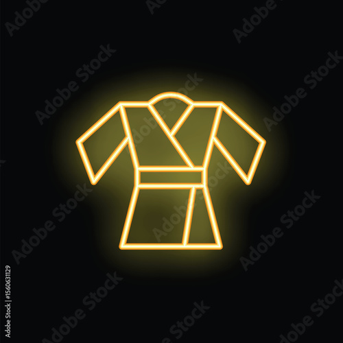 Yellow neon sign representing a traditional japanese kimono robe, a concept of japanese clothing