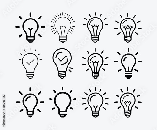 Various light bulb icons isolated on white background