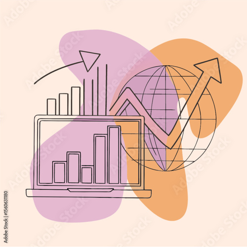 Global Data Analytics and Business Growth Outline Illustration