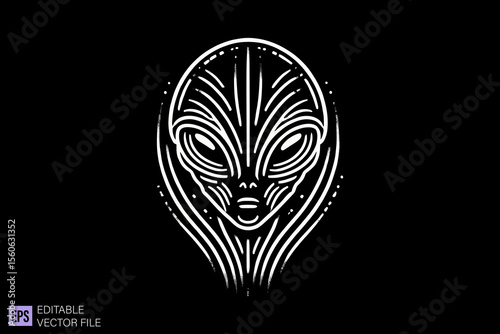Alien dark art scary creepy illustration engraving style tattoo vector black and white background templates