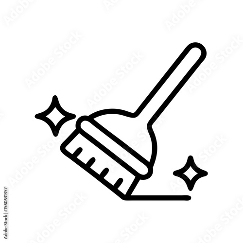 Cleaning tool with sparkles in simple outline style  