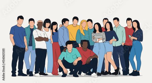 Diverse Group of Young People Standing Together Showing Unity and Friendship