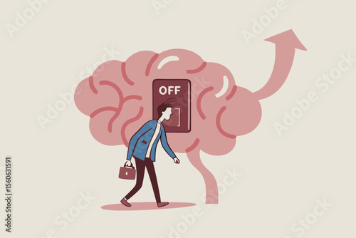 Turn on brain to think, creativity, thought or concentration, smart thinking or emotional intelligence, mindset, wisdom and knowledge concept, smart businessman genius turn on switch on his own brain.