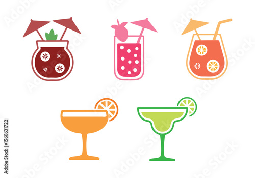 Refreshing Summer Cocktails icon set vector on transparent background.