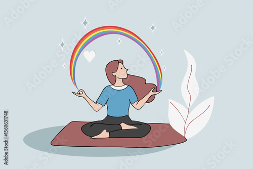 Mindfulness or meditation for mental wellness, spiritual or peaceful lifestyle, focus and concentration, yoga or mind balance concept, mindfulness woman lotus sitting with calm and positive mind.