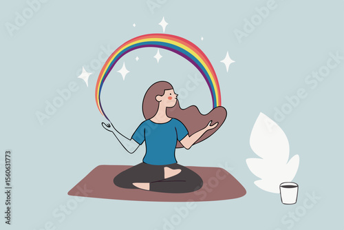 Mindfulness or meditation for mental wellness, spiritual or peaceful lifestyle, focus and concentration, yoga or mind balance concept, mindfulness woman lotus sitting with calm and positive mind.