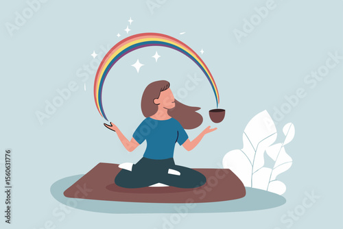 Mindfulness or meditation for mental wellness, spiritual or peaceful lifestyle, focus and concentration, yoga or mind balance concept, mindfulness woman lotus sitting with calm and positive mind.