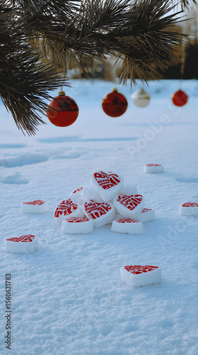 Sparkling Red Heart Candies with Christmas Glitter Ornaments - Festive Holiday Treat
