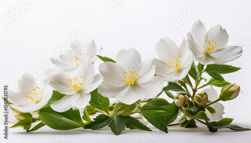 white musk blossom and flowers rising in white background