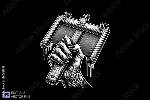 squeegee dark art scary creepy illustration engraving style tattoo vector black and white background templates
