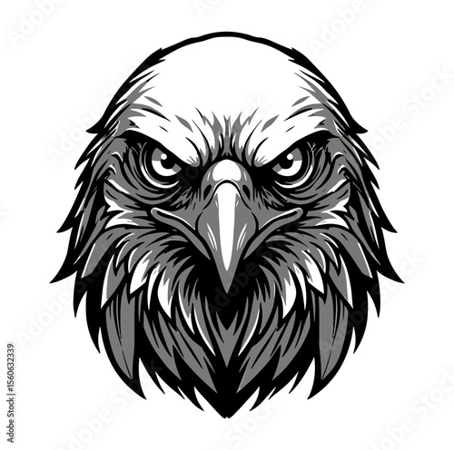 Intense Eagle Head Illustration with Piercing Gaze a Symbol of Strength and Freedom in Striking Black and White Graphics