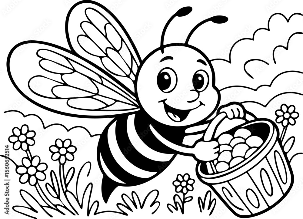 Fototapeta premium Happy Bee with Honey Basket