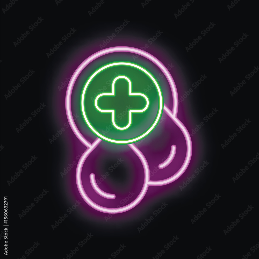 Obraz premium Glowing neon icon of blood donation with cross symbol, perfect for healthcare and medical projects