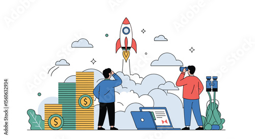 Startup Launch Success Business Growth Financial Investment Opportunity Future Vision Rocket Ascent