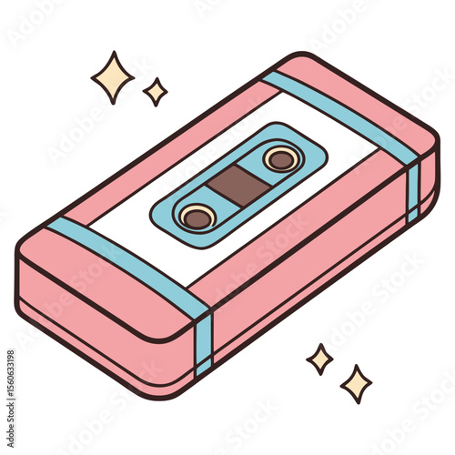 Aesthetic Pink and Blue Retro Cassette Tape with Sparkles