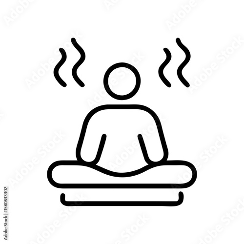 Icon of person meditating with steam rising in minimalist style  