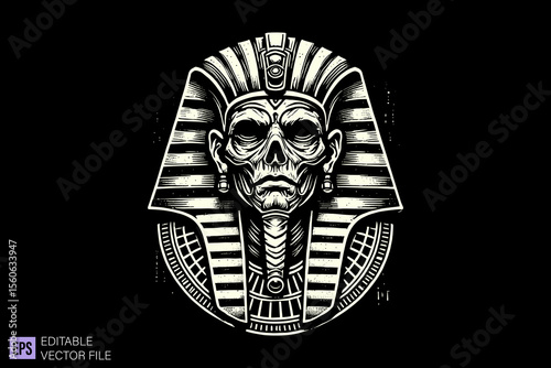 egyptian mythology dark art scary creepy illustration engraving style tattoo vector black and white background templates