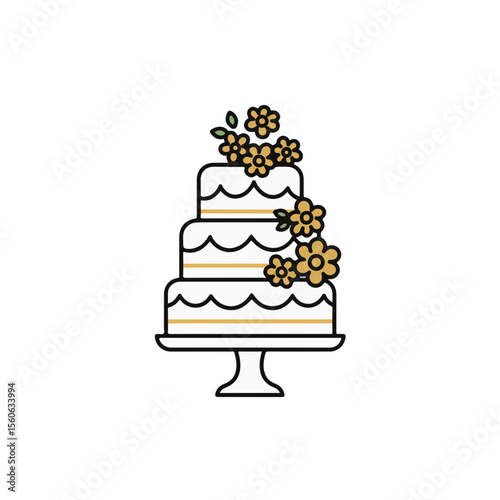 A beautifully decorated three-tiered cake adorned with floral accents, perfect for a special occasion.