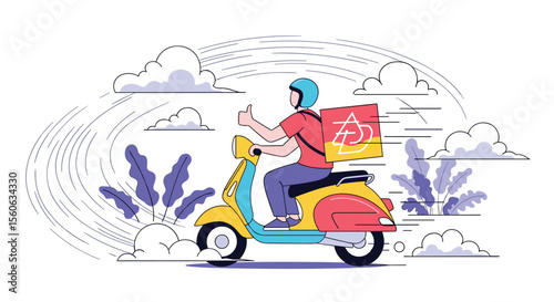 Fast Food Delivery Rider on Scooter with Insulated Bag Motion Graphics
