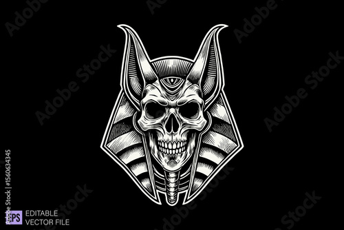 egyptian mythology creatures dark art scary creepy illustration engraving style tattoo vector black and white background templates