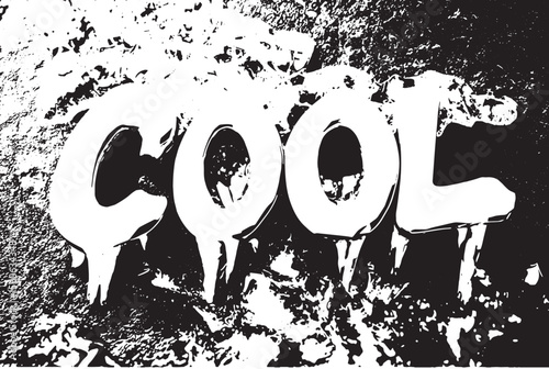 Icy Cool word art melts on grey background with glistening ice creating a refreshing and chilly visual