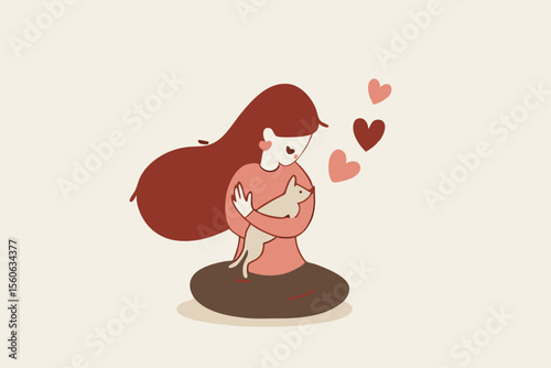 Pet Therapy give emotional support, companionship, friendship, reduce stress and loneliness, heal depression and anxiety, positive mental health, happy woman hold her beloved cat comforting emotion.