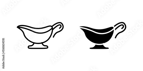 Classic gravy boat icon set for sauces, condiments, and dining. Ideal for culinary, restaurant, and food themes.