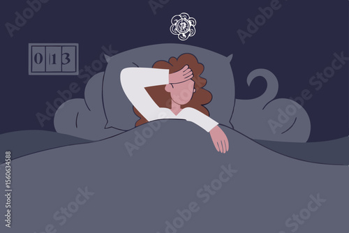 Insomnia make you feel exhausted, restless and sleepy all day, trouble sleeping come from stress, worried, health problem, insomnia woman wake up at night causing depression, frustration and sadness
