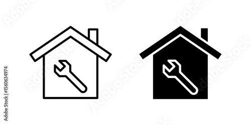Clear house renovation repair icon set for home improvement, remodeling, and property maintenance. Useful for construction and DIY themes.