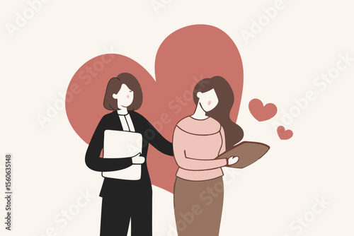 Compassion, support or help other who facing difficulty, empathy or sympathy, kindness or love to take care, heal feeling or giving care concept, young woman giving compassion to help colleagues.