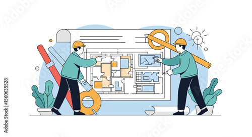 Professional Architects Working on Building Design Blueprint Project Development