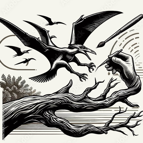 Pteranodon Landing Gracefully on a Prehistoric Branch