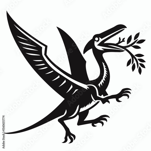Pterodactyl Carrying a Branch Through the Prehistoric Sky