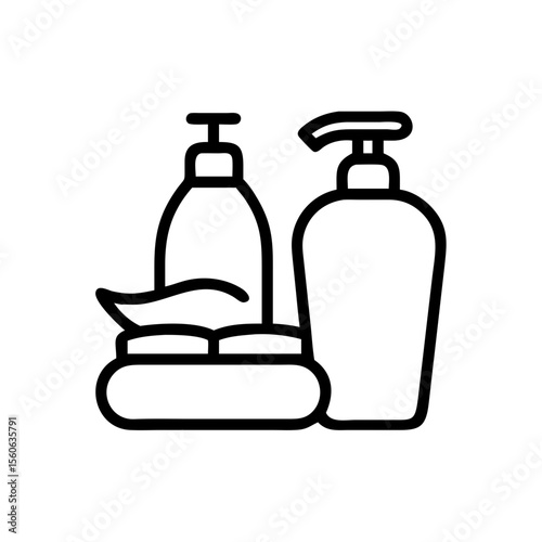 Bathroom amenities with soap and liquid containers in minimalist style  