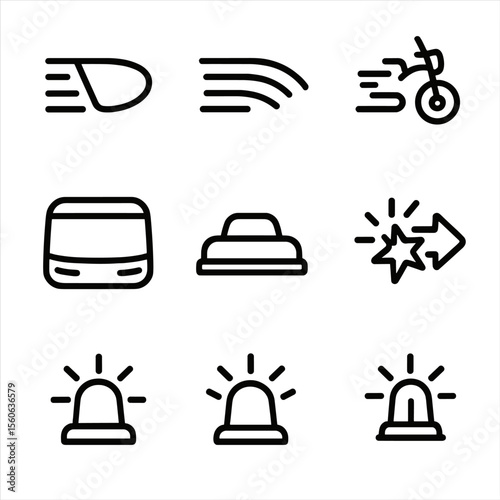 Vehicle Light Trail Icons. Outline icon set of vehicle light trails: car headlight streak, taillight trail, motorcycle beam, bus