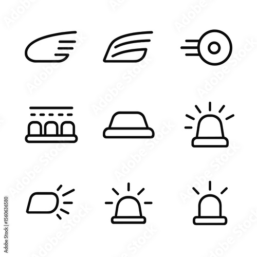 Vehicle Light Trail Icons. Outline icon set of vehicle light trails: car headlight streak, taillight trail, motorcycle beam, bus