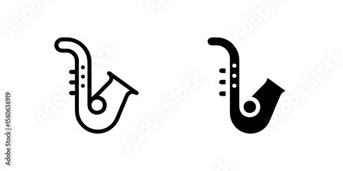 Stylish saxophone icon set for music, jazz, and wind instruments. Great for entertainment, performance, and creative arts.