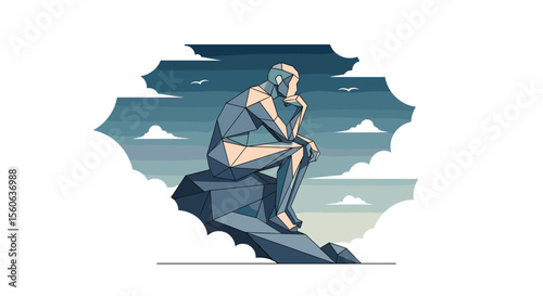 Pixel Art Thinker Statue Contemplating the Sky
